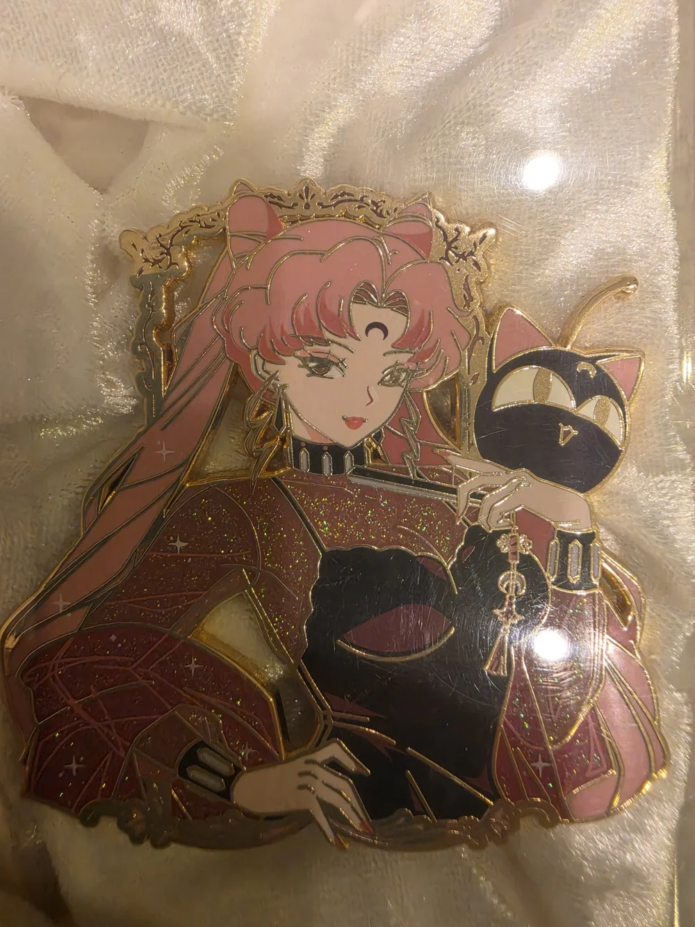 Sailor Moon-inspired Pink Enamel Pin with Black Accent